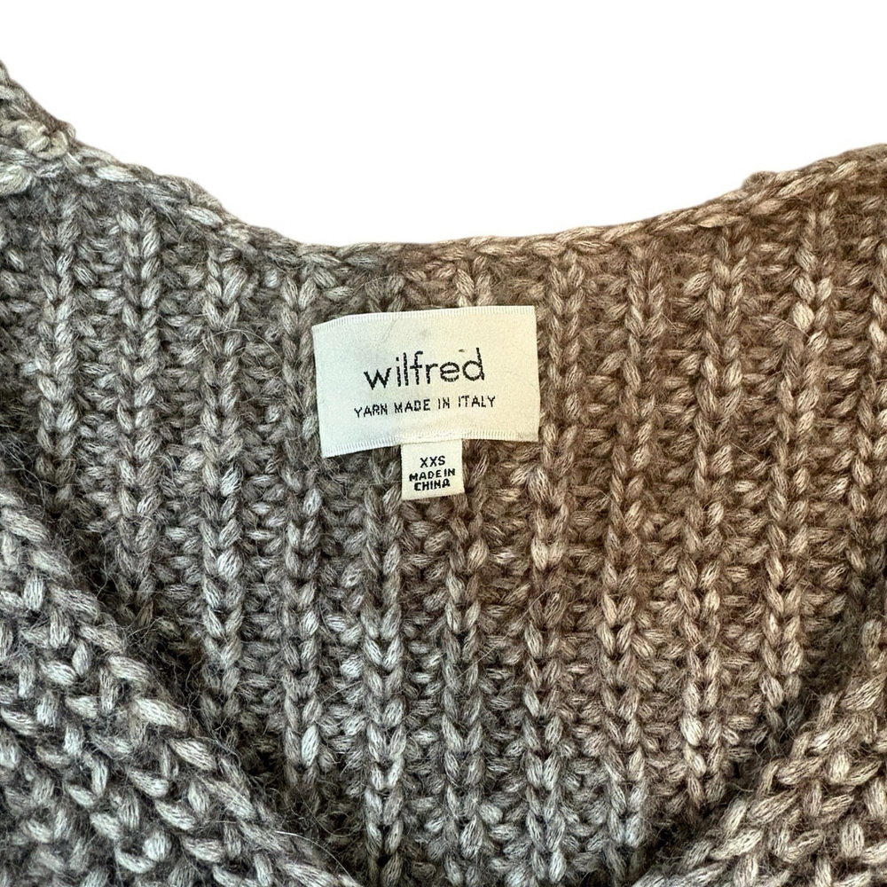 Aritzia Wilfred Alpaca Blend Chunky Knit Sweater XXS Brown Oversized V Neck - Picture 4 of 7